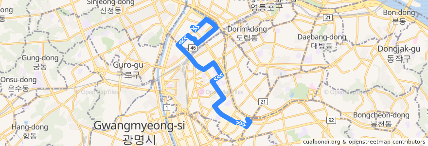 Mapa del recorrido 서울 버스 구로09 de la línea  en 서울특별시.