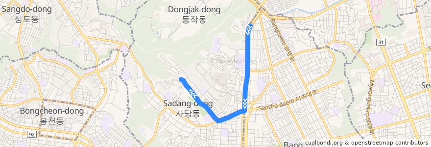 Mapa del recorrido 동작07 de la línea  en 서울특별시.