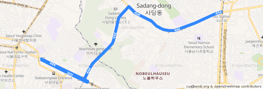 Mapa del recorrido 동작06 (사랑의병원(낙성대역) 방면) de la línea  en 서울특별시.