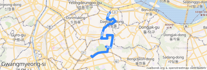 Mapa del recorrido 동작05-1 de la línea  en 동작구.