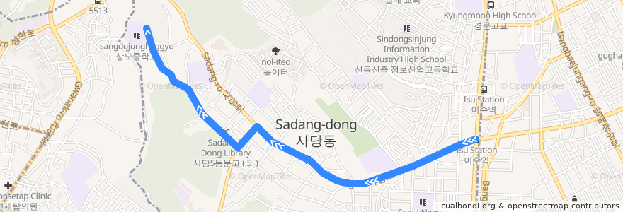 Mapa del recorrido 동작15 de la línea  en 서울특별시.