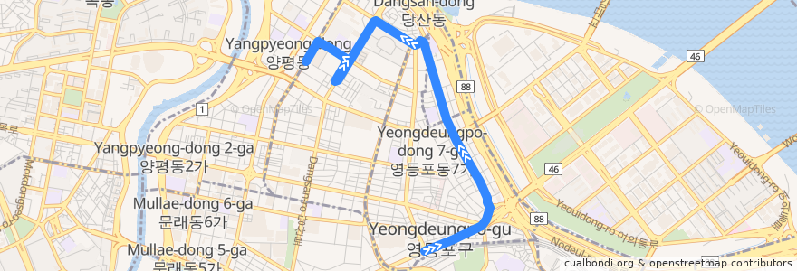 Mapa del recorrido 영등포03 de la línea  en 영등포구.