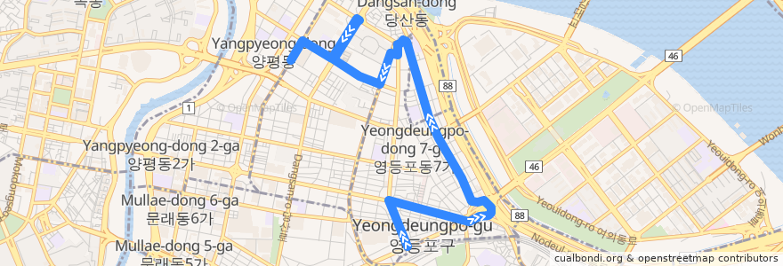 Mapa del recorrido 영등포03 de la línea  en 영등포구.