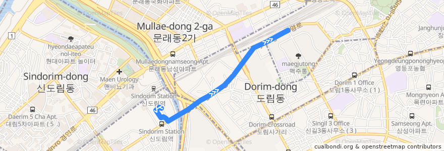 Mapa del recorrido 영등포08 de la línea  en 영등포구.