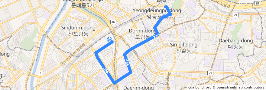 Mapa del recorrido 영등포09 de la línea  en 서울특별시.