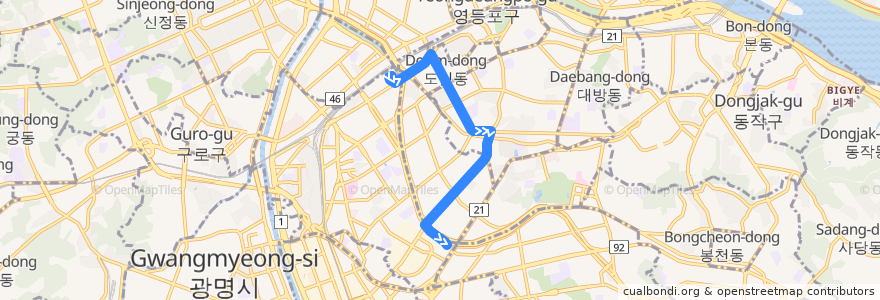 Mapa del recorrido 서울 버스 영등포01 de la línea  en Yeongdeungpo-gu.