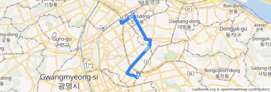 Mapa del recorrido 서울 버스 영등포01 de la línea  en ソウル.