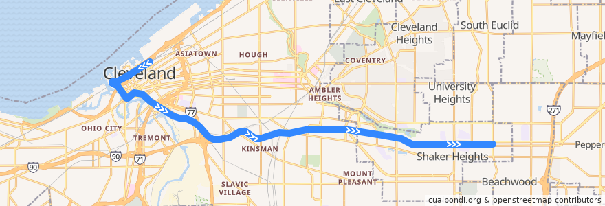 Mapa del recorrido RTA Green Line: South Harbor → Green Road de la línea  en مقاطعة كاياهوغا.