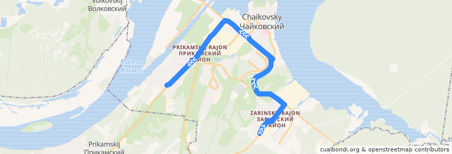 Mapa del recorrido Автобус 16В: Адонис – площадь Уральская de la línea  en Чайковский городской округ.