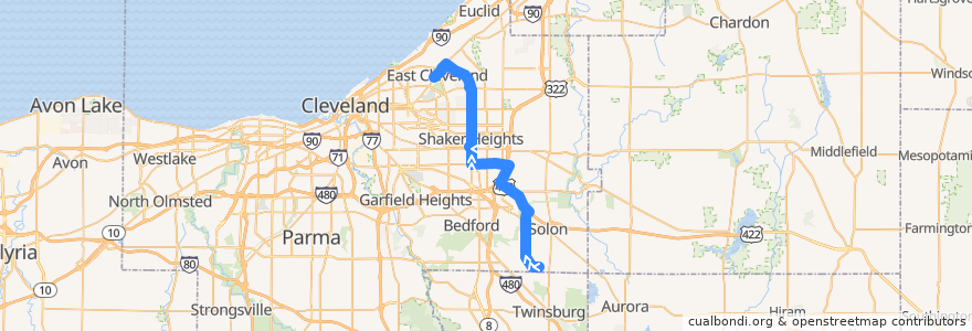 Mapa del recorrido RTA 41F Warrensville (northbound) de la línea  en Cuyahoga County.