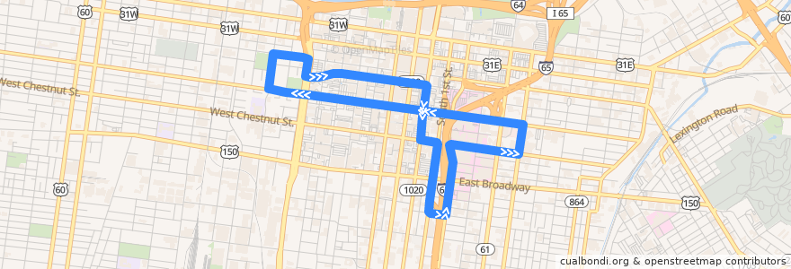 Mapa del recorrido 52 Medical Circulator de la línea  en Louisville.