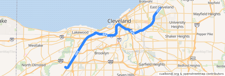 Mapa del recorrido RTA Red Line: Windermere → Airport de la línea  en Cleveland.