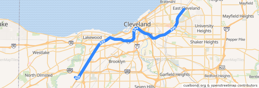 Mapa del recorrido RTA Red Line: Airport → Windermere de la línea  en Cleveland.
