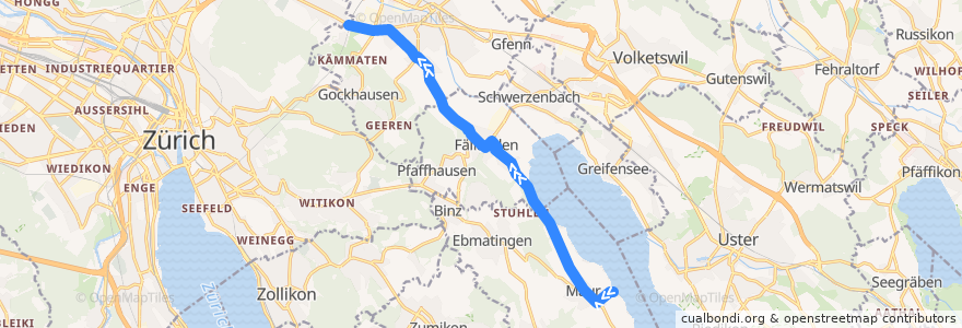 Mapa del recorrido Bus 743: Maur, See → Zürich, Bahnhof Stettbach de la línea  en Bezirk Uster.