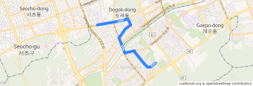 Mapa del recorrido 강남02 (양재역 방면) de la línea  en 강남구.