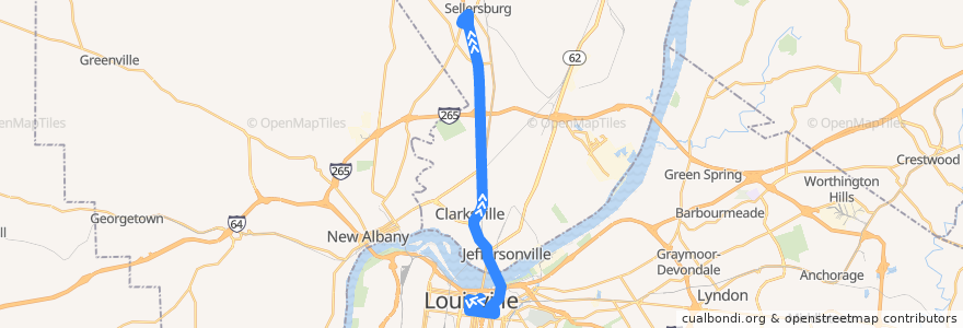 Mapa del recorrido 65X Sellersburg Express Northbound de la línea  en アメリカ合衆国.