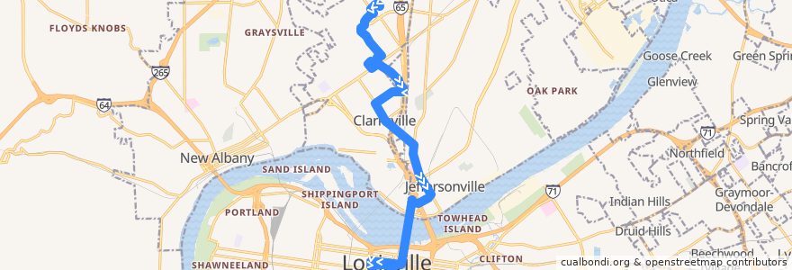 Mapa del recorrido 72 Clarksville Southbound de la línea  en Соединённые Штаты Америки.