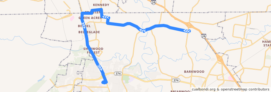 Mapa del recorrido Bus 2: Trenton Road Walgreen's => Fort Campbell Walmart de la línea  en Clarksville.