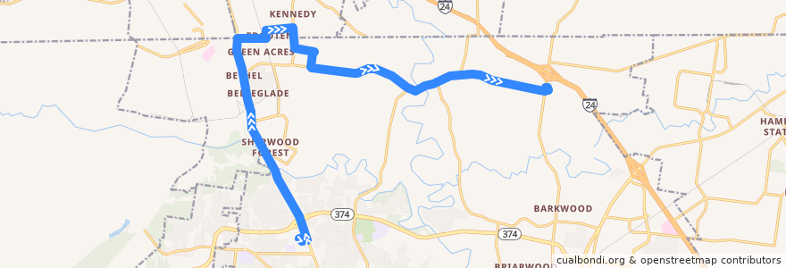 Mapa del recorrido Bus 2: Fort Campbell Walmart =>Trenton Road Walgreen's de la línea  en Clarksville.