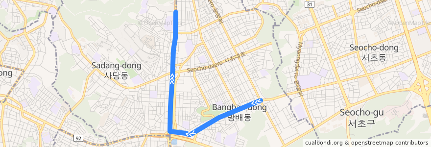 Mapa del recorrido 서초16 de la línea  en 서울특별시.