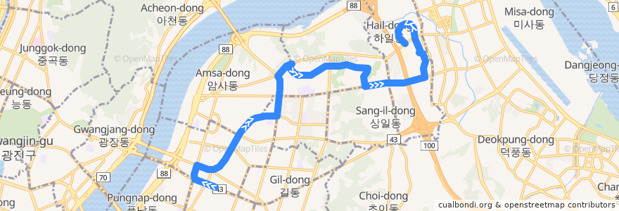 Mapa del recorrido 강동05 de la línea  en 강동구.