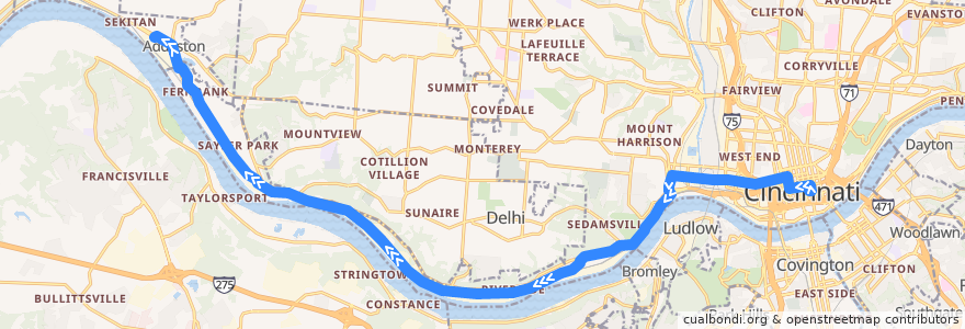 Mapa del recorrido Saylor Park de la línea  en Cincinnati.