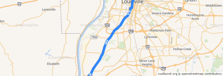 Mapa del recorrido 50X Dixie/ Kosmosdale Express Northbound de la línea  en Louisville.