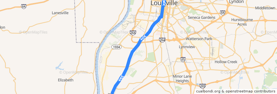 Mapa del recorrido 50X Dixie/ Kosmosdale Express Southbound de la línea  en Louisville.