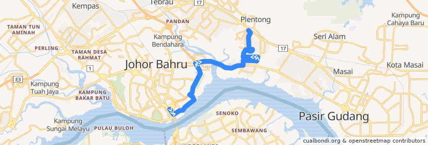 Mapa del recorrido Svc 23 ( Permas Jaya Bus Terminal ↔ JB Sentral Bus Terminal ) de la línea  en 新山县.