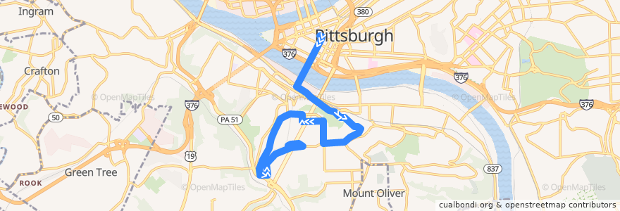 Mapa del recorrido PAT 43 Bailey (outbound) de la línea  en Pittsburgh.