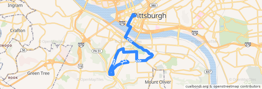 Mapa del recorrido PAT 43 Bailey (inbound) de la línea  en Pittsburgh.