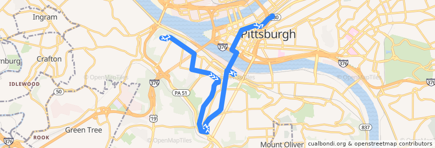 Mapa del recorrido PAT 40 Mount Washington (inbound) de la línea  en Pittsburgh.