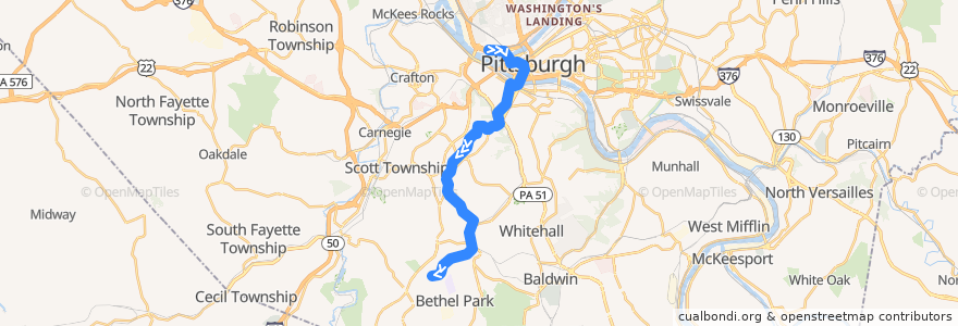 Mapa del recorrido PAT Red Line: Allegheny → South Hills Village de la línea  en Allegheny County.