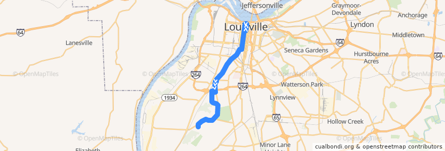 Mapa del recorrido 54X Manslick Express Southbound de la línea  en Louisville.