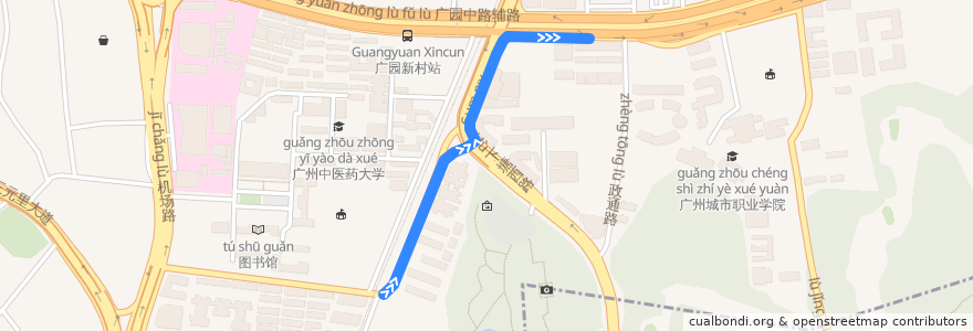 Mapa del recorrido 481路环线上半环[广州大学(桂花岗校区)总站-广园客运站] de la línea  en 三元里街道.