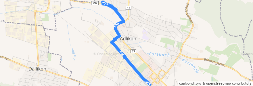 Mapa del recorrido Bus 453: Regensdorf-Watt, Bahnhof => Adlikon b. R., Sonnhalde de la línea  en Bezirk Dielsdorf.