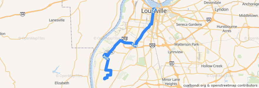 Mapa del recorrido 63 Crums Lane Southbound de la línea  en Louisville.