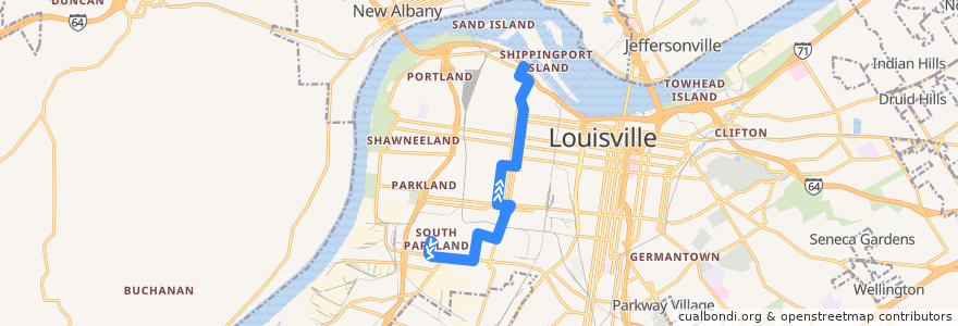 Mapa del recorrido 22 Twenty Second Street Northbound de la línea  en Louisville.