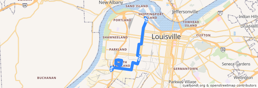Mapa del recorrido 22 Twenty Second Street Southbound de la línea  en Louisville.