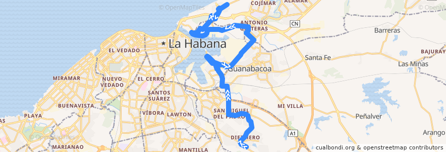 Mapa del recorrido Ruta A17 La Rosita => Camilo Cienfuegos de la línea  en La Habana.