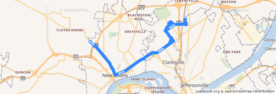 Mapa del recorrido 82 New Albany - Clarksville Crosstown Eastbound (alternate) de la línea  en 인디애나 주.