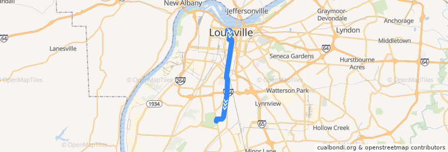 Mapa del recorrido 4 Fourth Street - Iroquois Southbound de la línea  en Louisville.