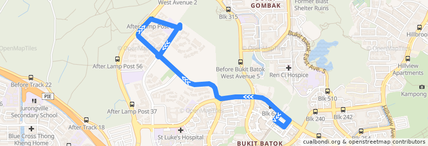 Mapa del recorrido Svc 944 (Bukit Batok Interchange => Bukit Batok Interchange) de la línea  en Southwest.