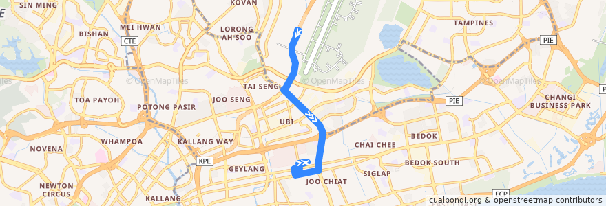 Mapa del recorrido Svc 94 (Eunos Interchange => Eunos Interchange) de la línea  en 新加坡.