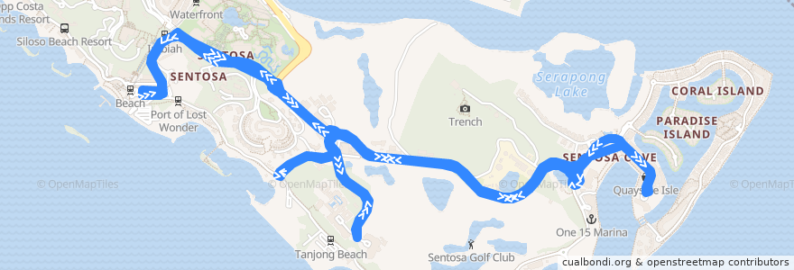 Mapa del recorrido Sentosa Bus B de la línea  en Southwest.