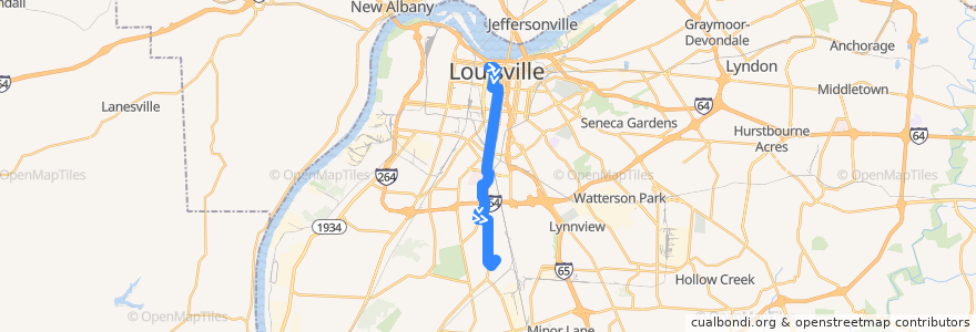 Mapa del recorrido 4 Market Street - Strawberry Southbound de la línea  en Louisville.