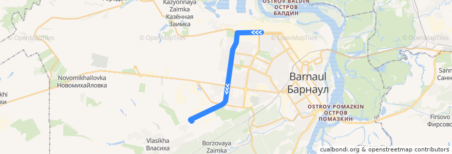 Mapa del recorrido Трамвай №2: РТИ — Пивзавод de la línea  en городской округ Барнаул.