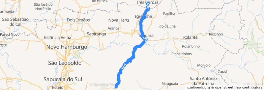 Mapa del recorrido TCO-POA de la línea  en Região Geográfica Imediata de Taquara - Parobé - Igrejinha.