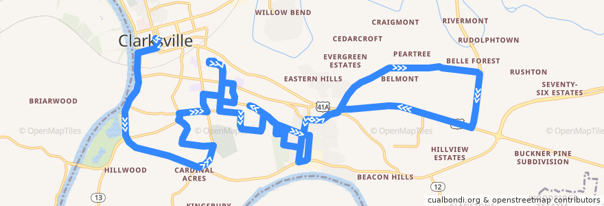 Mapa del recorrido Bus 5: Clarksville Transit Center => 430 Boilin Drive de la línea  en Clarksville.