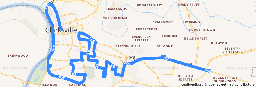 Mapa del recorrido Bus 5: Madison Street Walmart => Clarksville Transit Center de la línea  en Clarksville.